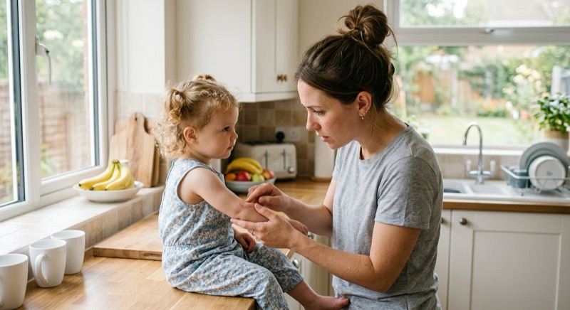 Mère tenant son jeune enfant dans les bras